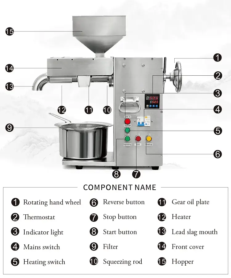 ម៉ាស៊ីនច្របាច់ប្រេងបន្លែ 1800W 16 Vegetable oil press machine 1800 004